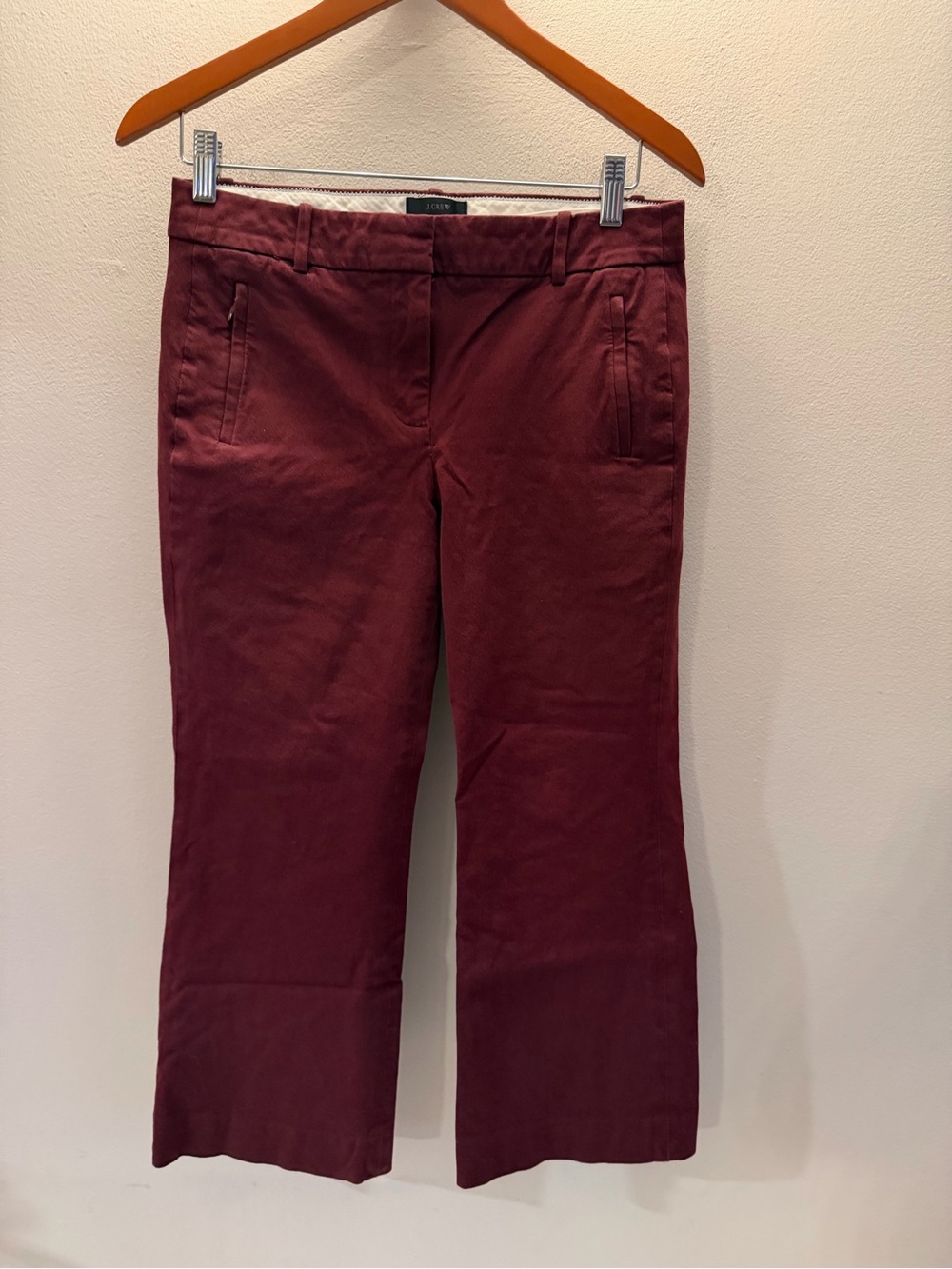 J.Crew Teddie Pant Burgundy Maroon Cropped Flare Trousers Size 4